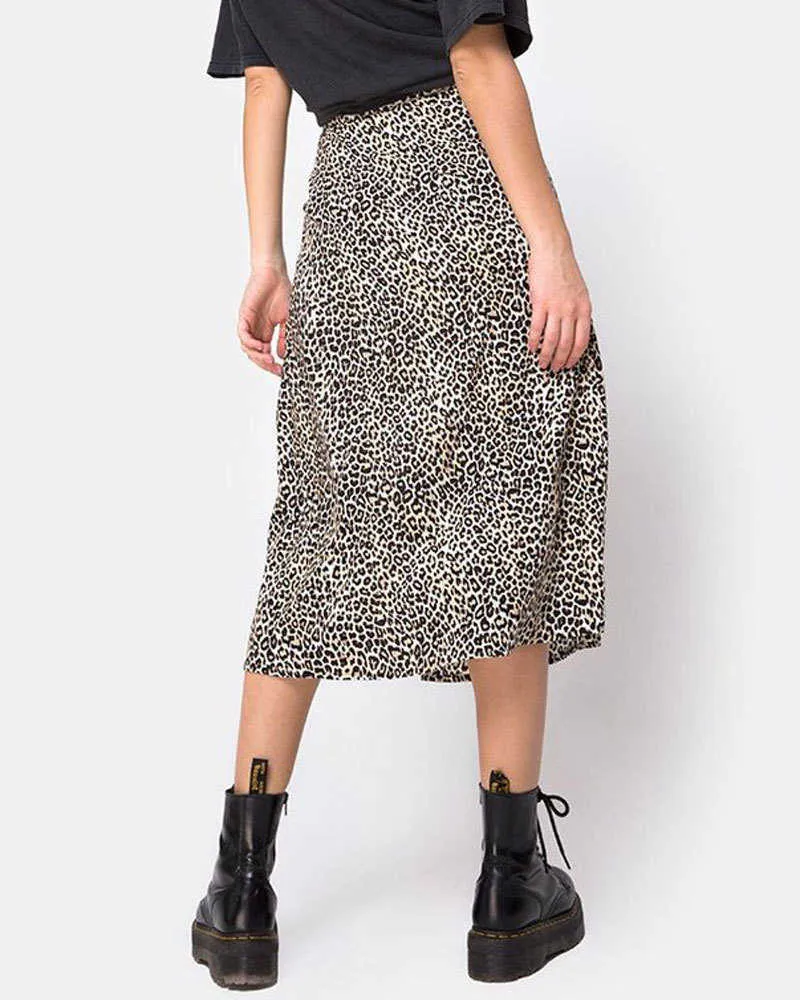 Mulheres verão split leopardo saias preto moda longa saia sexy mulher floral solta senhora roupa verde saias de flores cair 210721