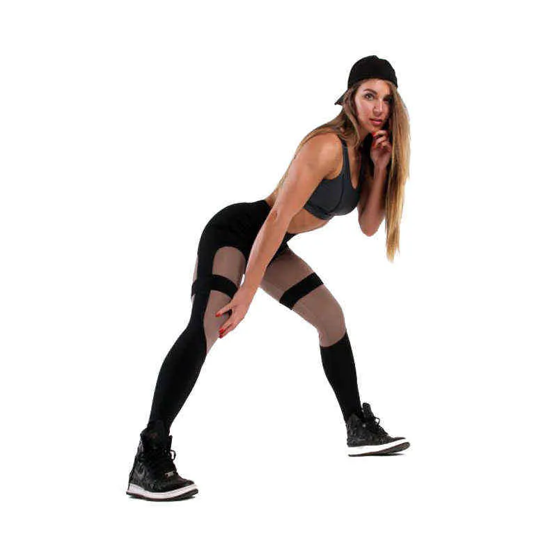 NORMOV Leggings skinny fitness da donna Highwaist Elasticforce Leggings patchwork Slimfit sexy donna 211215