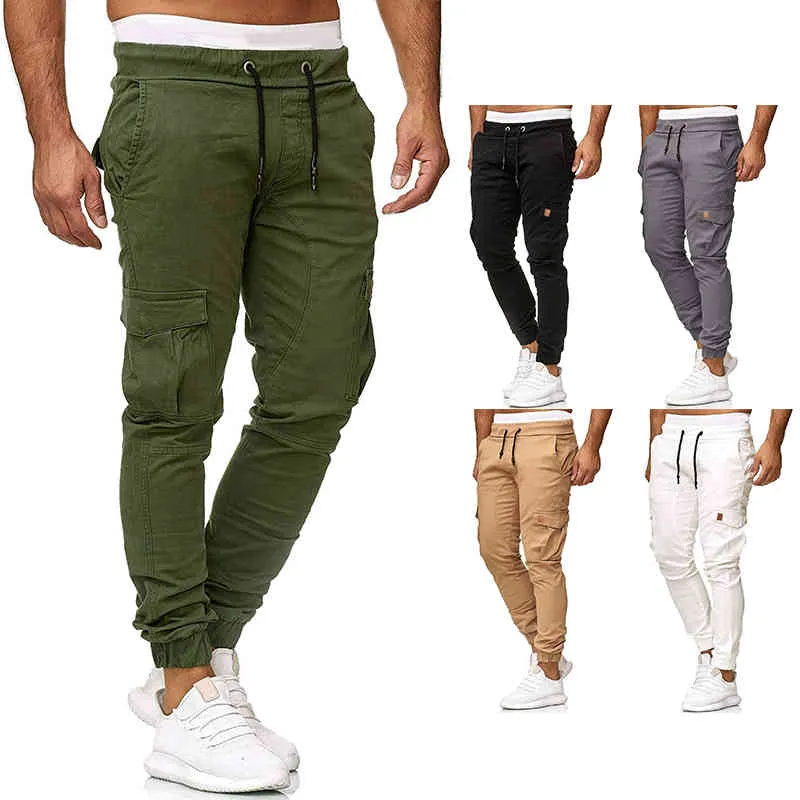 Herfst Big Pocket Beam Foot Sports Casual Broek Mens Mode Streetwear Tactical Cargo Broek Mannen Joggers Male 210524