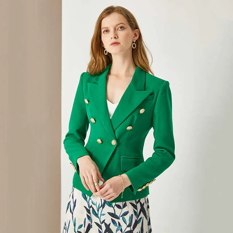 HarleyFashion Classic Design Donna Blazer casual stile elegante Tinta unita Blazer verde autunno sottile di alta qualità 211019