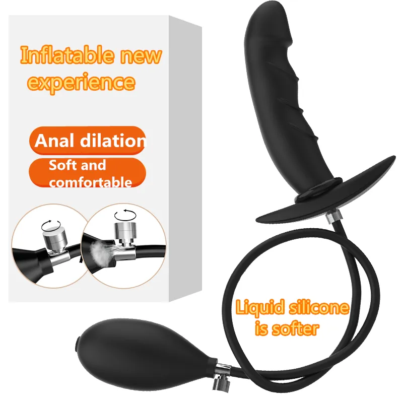 Gehen Sie aus Silikon aufgeblasener Analplug-Dildo Max. 65 mm Durchmesser Pumpe Analdilatator Prostatamassage Kein Vibrator Sexspielzeug für Frau / Mann Y201118