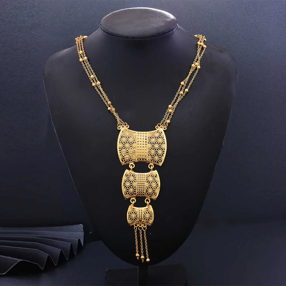 Conjuntos de jóias de cor de ouro de 24k dubai para mulheres africanas bridal casamento presentes festa colar conjuntos de jóias H1022