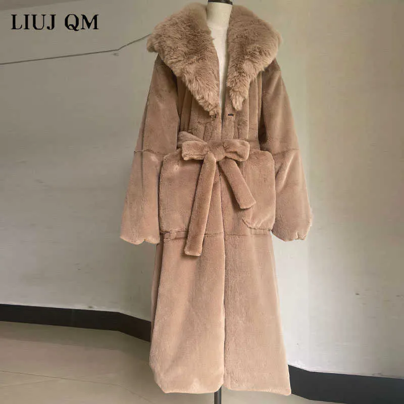 plus size Coat Winter Women Thick Warm X-Long Faux Fur Jacket Female High Quality Fluffy Rabbit Fur Coat Plus Size Loose Parkas 211022