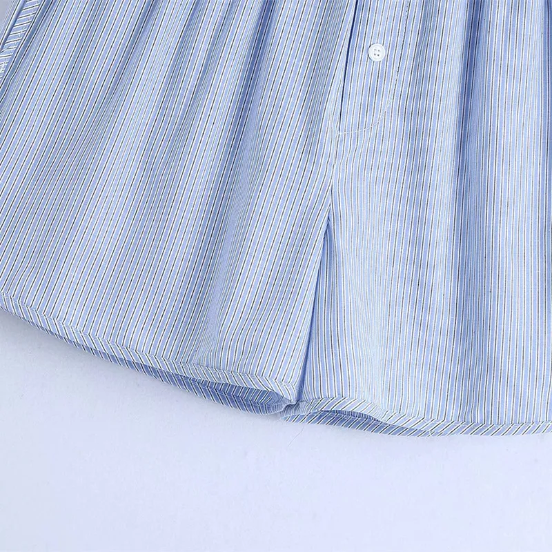 Pantaloncini a forcella spaccati a vita alta da donna casual PUWD Summer Fashion Ladies Office Minimalism Female Striped 210522