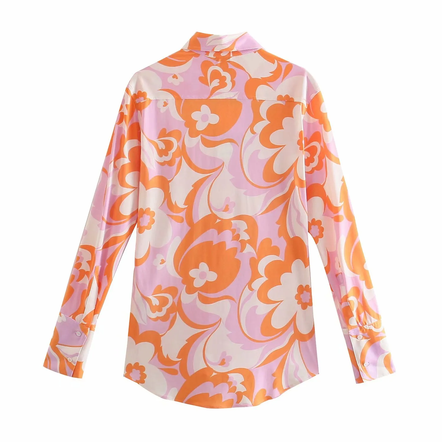VUWWYV Women Shirts Orange Print Button Up Woman Long Sleeve Collared Shirt Fashion Streetwear Ladies Tops Blouse 210430
