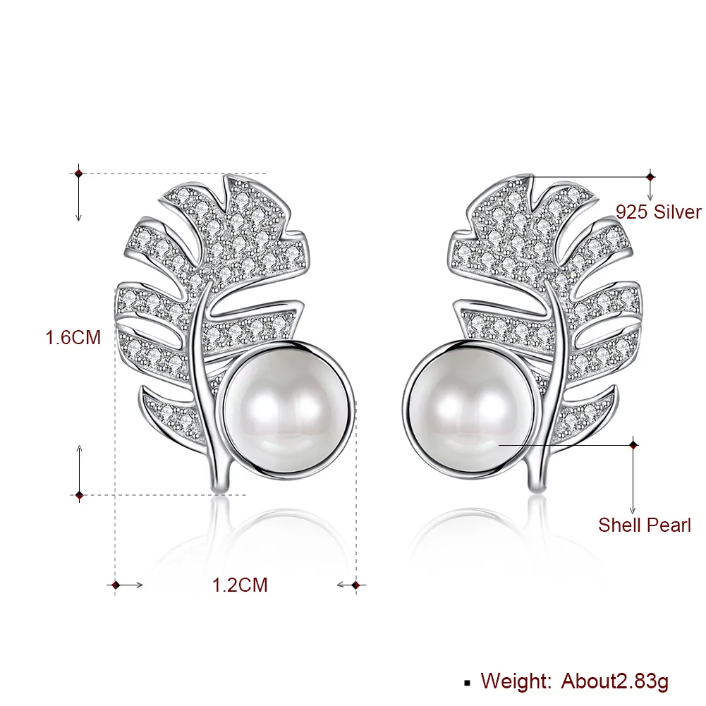 ZEMIOR Pearl Women Orecchini in argento sterling 925 con foglie Regalo di anniversario romantico la fidanzata