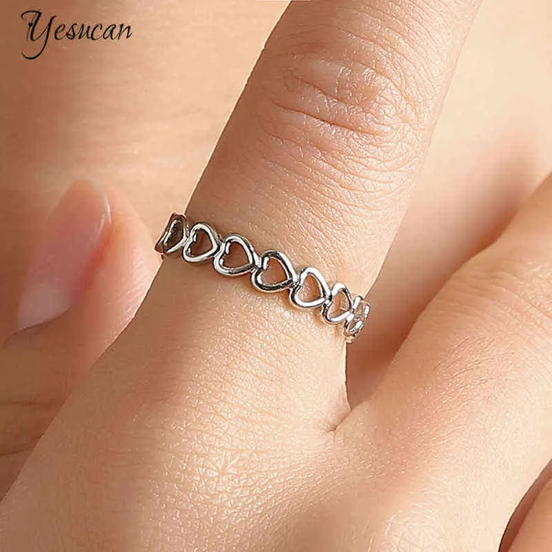 Corações bonitos anéis ajustáveis ​​para mulheres moda original jóias 2021 tendência presente feminino amante ouro prata metal anel de festa g1125