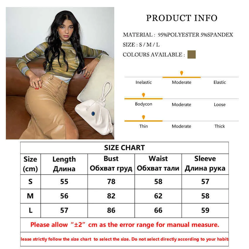 Clacive Elegant Slim Mesh Print Turtleneck Women Tshirt Casual Skinny Long Sleeve Y2k Lady Tops Party Club Knitted Female 210720