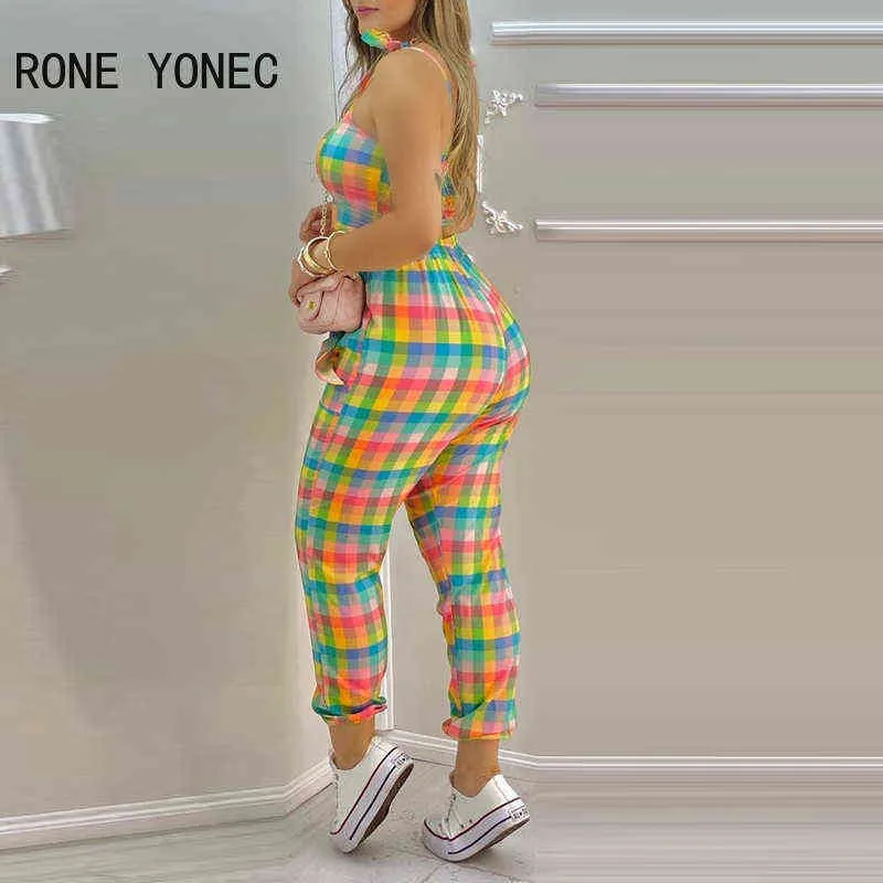 Tuta sportiva da donna in due pezzi a quadri color block Crop Top Pocket Design Pantaloni tuta sportiva 211105