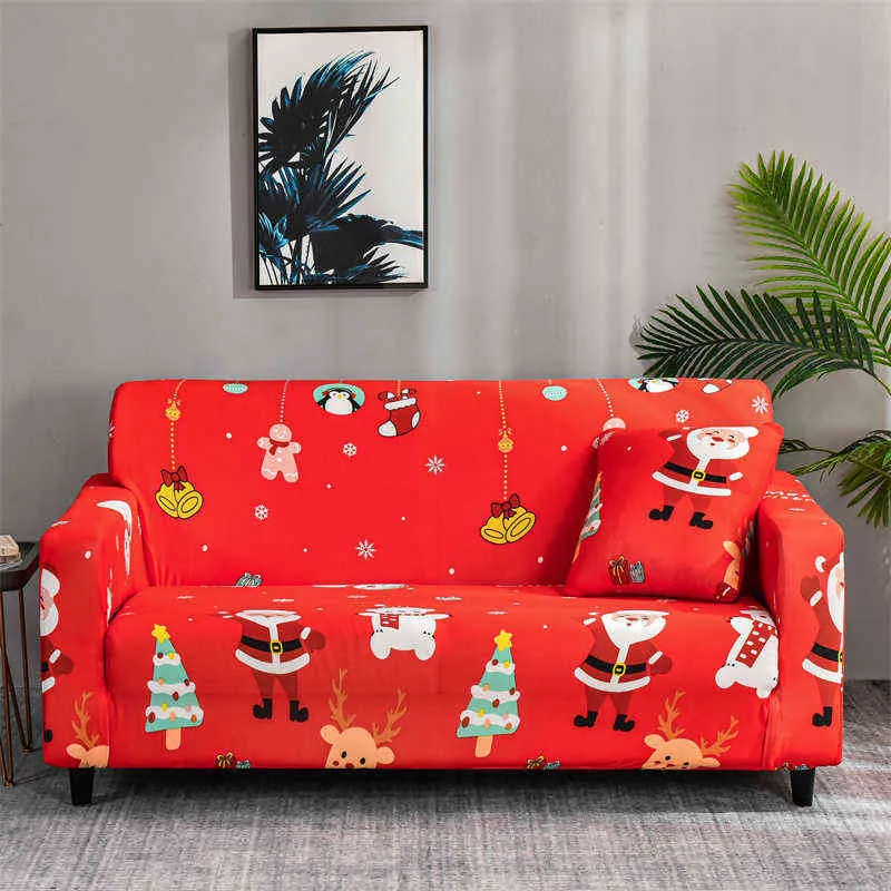 Weihnachten elastische Sofabezüge für Wohnzimmer Stretch Tight Wrap All-Inclusive Stuhl Couch Schonbezüge Home Decor 1/2/3/4-Sitzer 211102