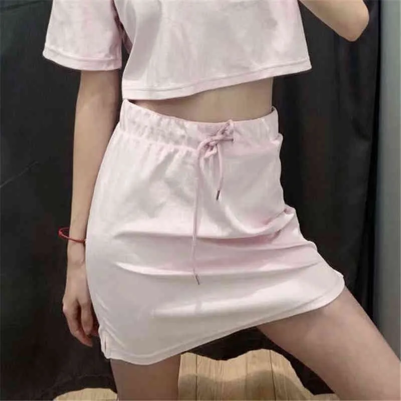 Casual Femmes A-Line Jupes courtes Été Mode Dames Élégant Lacets Rose Femme Solide Filles Chic 210427