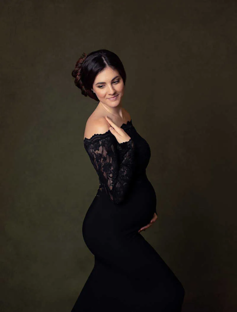 Abito da gravidanza servizio fotografico Puntelli fotografia di maternità Abito da abito lungo in pizzo sexy Plus Size Abbigliamento donne incinte Q0713