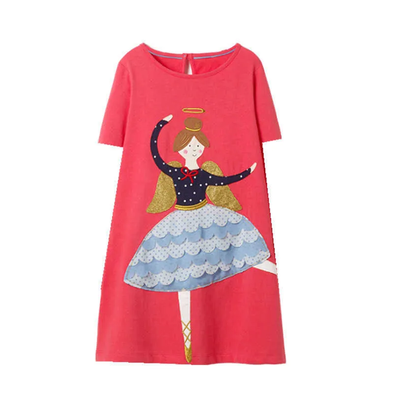 Jumping Metrów Aplika Zwierzęta Dresses Baby Summer Giraffe Girl Odzież Bawełna Krótki Rękaw Pasek Księżniczka Dzieci Tunika Dress 210529