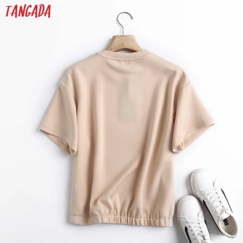 Tangada Women Tracksuits Sets Shecized Crop Top Suit 2個セット半袖スウェットパンツスーツ6D54 210819