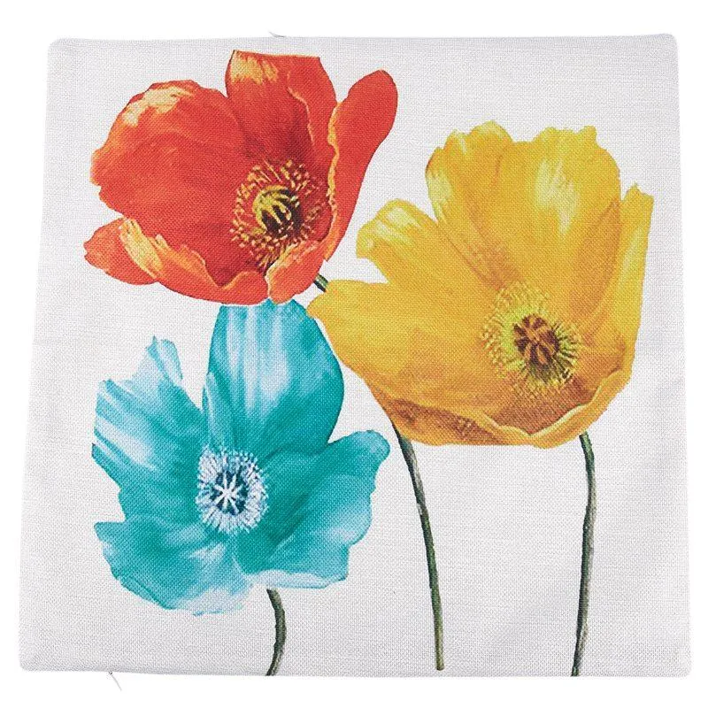Kuddefodral Flax Square Decorative Throw Cushion Cover Enchanting Beautiful Tricolor Red Yellow Blue Py Flowers Gift Annivers207h