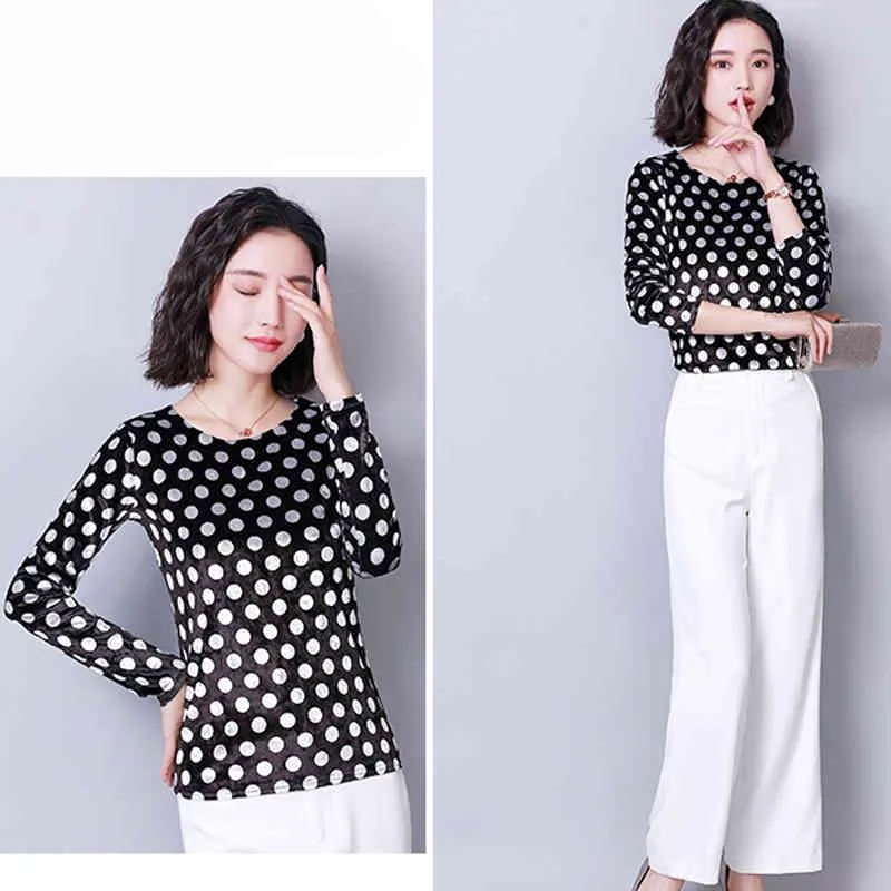 Fashion Casual Women Tops Long Sleeve O-neck Elegant Clothing Printed Dot Floral Slim Fit Blouses 6112 50 210508