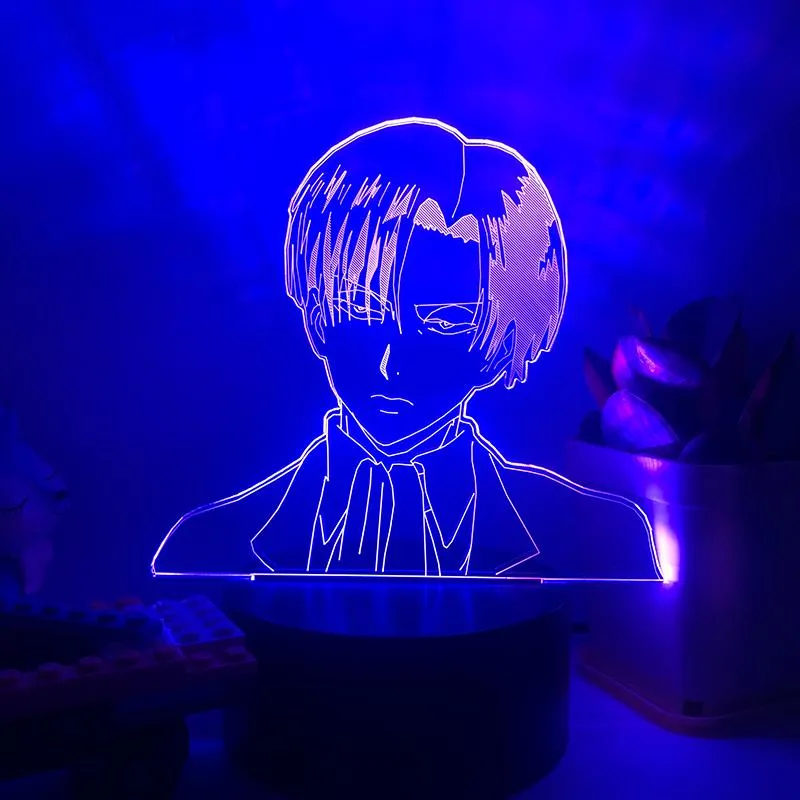 Nattljus Levi Ackerman Figur 3D LED -lampan för attack på Titan Home Decor Child Birthday Present Tecknad Tabell Anime Lamp297D