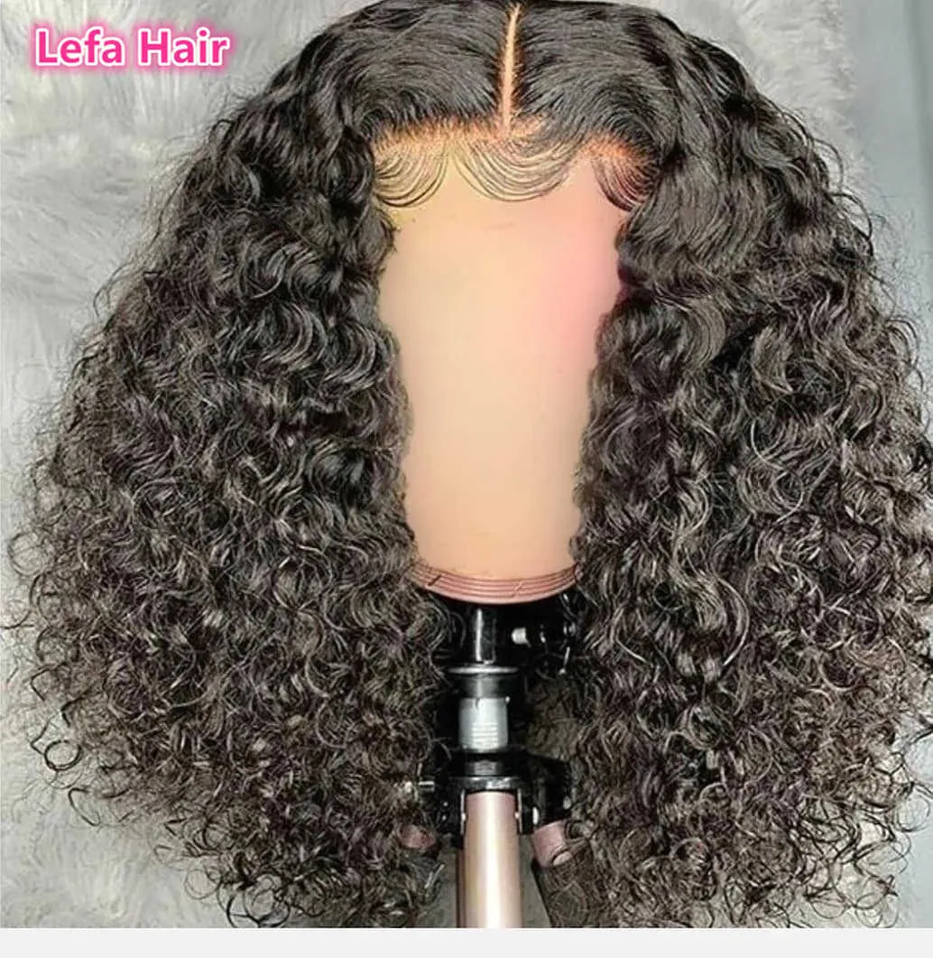 Lockige kurze Bob 13x4 Spitze Front Echthaar Perücken Pre Gezupft Remy Verschluss Frontal Perücke Für Schwarze Frauen tiefe Welle bob perücke Lefahair S0826