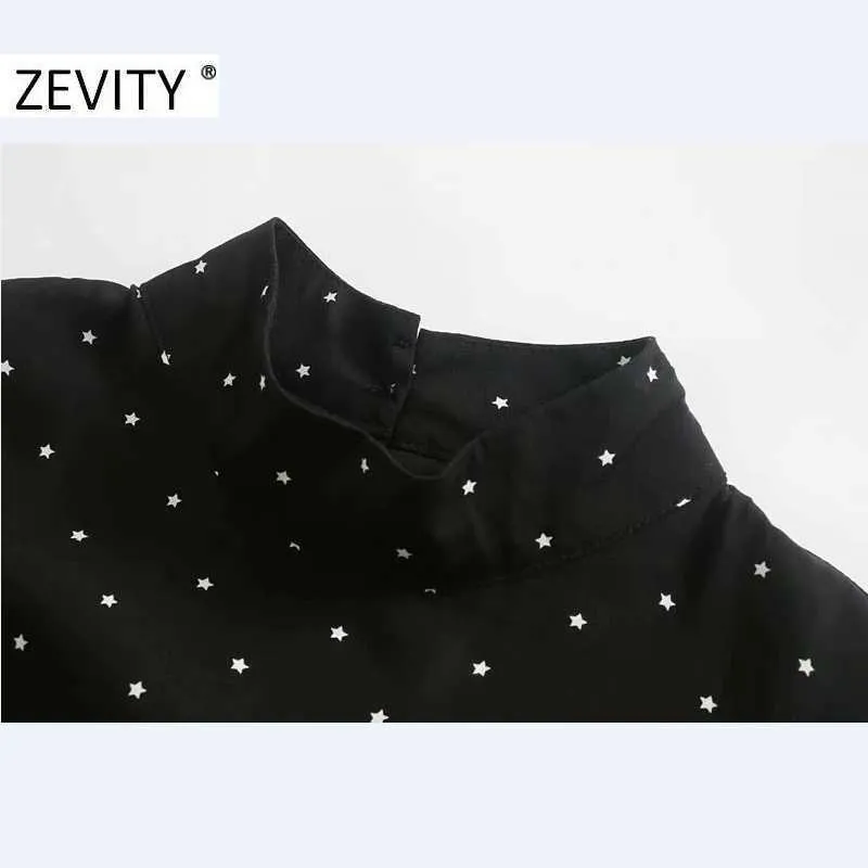 Zevity femmes mode col montant étoiles imprimer décontracté une ligne robe mi-longue bureau dames à manches longues boutons arrière Vestido DS4582 210603