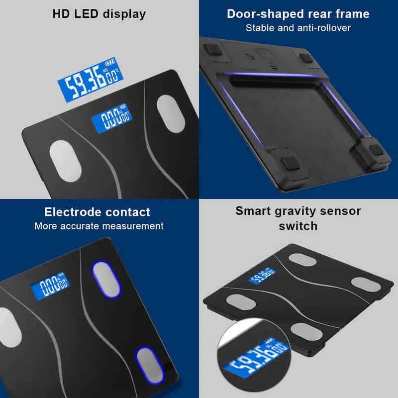 Balança de gordura corporal balança eletrônica balança balança balança bluetooth app lcd display bmi corporal composição analisador escala de banheiro digital H1229