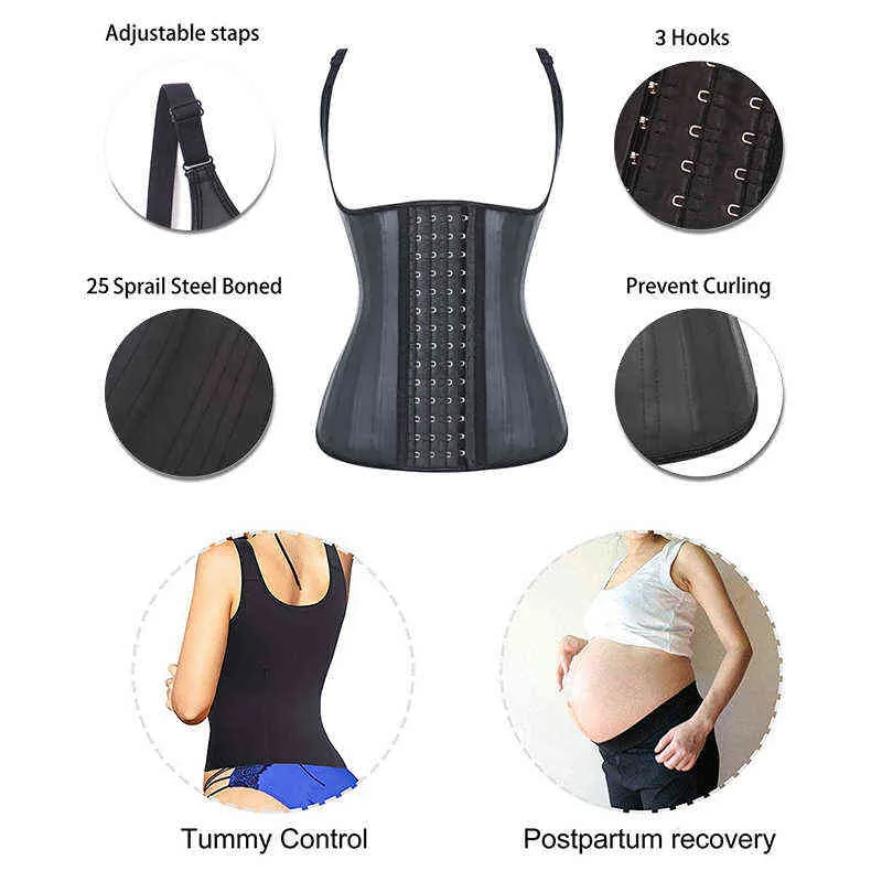 Body Shaper 25 Stalen Botten Latex Vest Taille Trainer Afslanken Ondergoed BodSuit Afslankende Riem Modellering Strap Shapers 211112