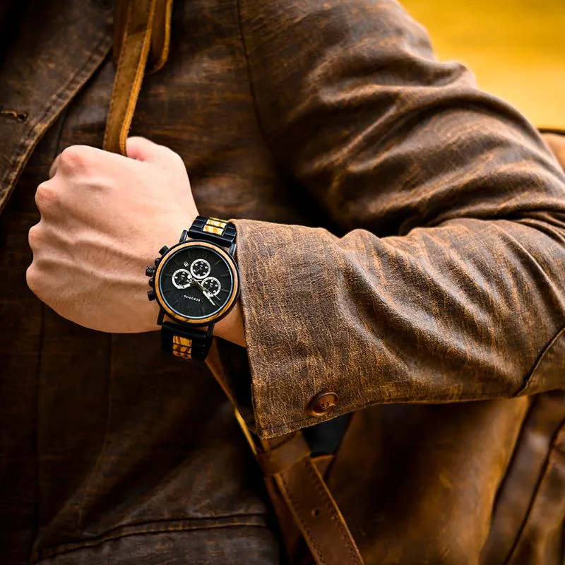 Zegarwatches Bobo Bird luksus zegarek wielofunkcyjny drewniany drewniany wirstwatches chronograf czasopiszek Relogio Masculino w Box Vale221u