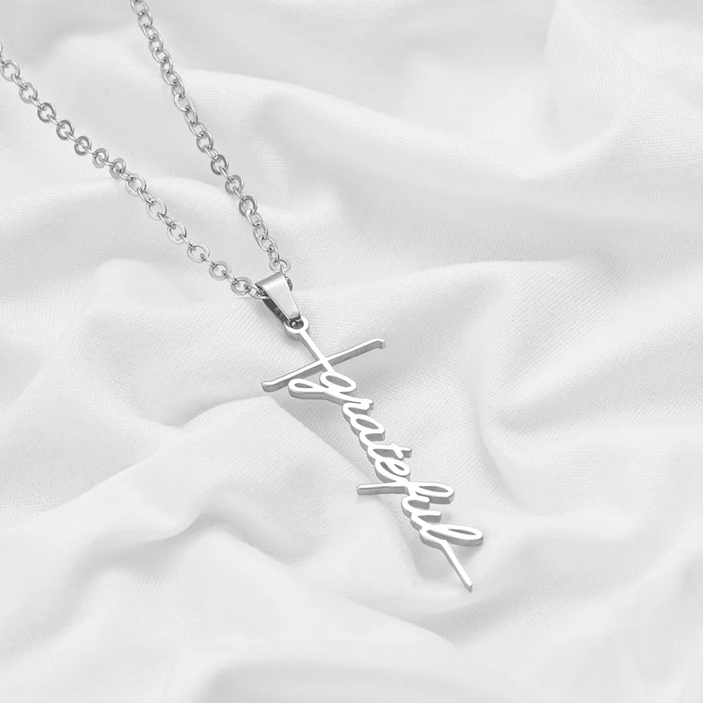 Stainless Steel Chain Necklace Silver Color GRATEFUL Cross Pendant for Women Fashion Jewelry Gift