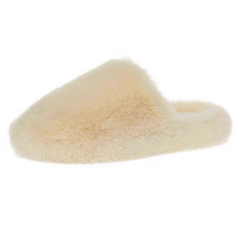 2022 Mode Fluffy Tofflor Vinter Kvinnor Tofflor Stängd Toe Plush Tofflor Solid Färg Varmt hus Slides Inomhus Golvskor W220218