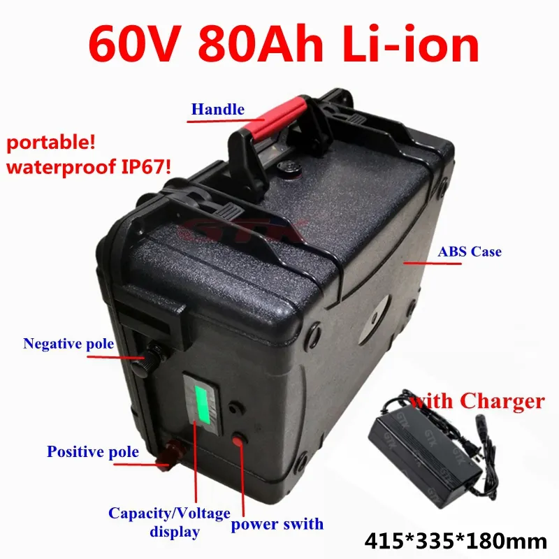 Водонепроницаемый портативный 60V 80AH литий-литий Li Ion Battery Batch BMS 16S для электрических камер.