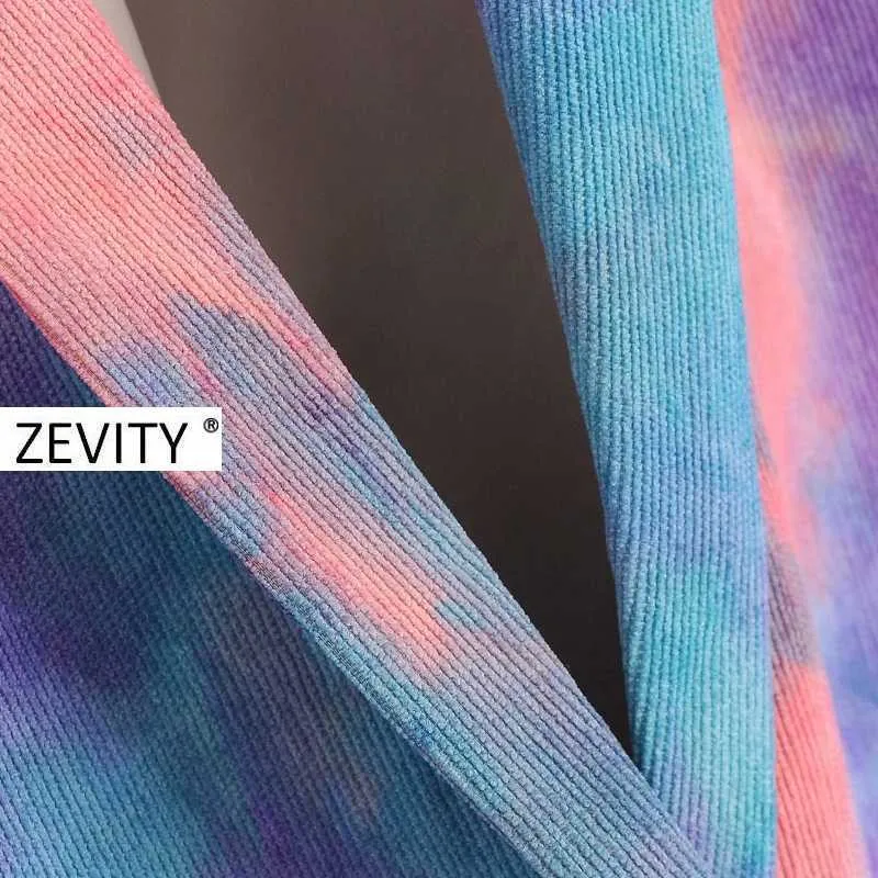 Zevity women vintage single button tie dyed painting blazer long sleeve office ladies causal stylish outwear coat tops CT552 210603
