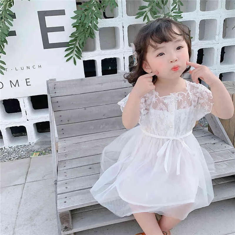 Çocuklar Kız Prenses Elbiseler Yaz Toddler Bebek Dantel Çiçek Parti Kostümleri Çocuk Tatlı Kore Düğün Vestidos 210429
