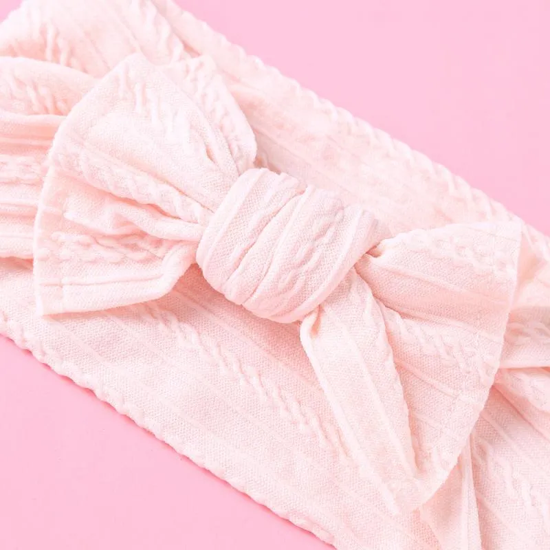 PCS Född Baby Girls Ribbed Bow pannband Kabel Stickad Wide Nylon Elastic Hair Band Dusch Gift Po Props Accessories267e