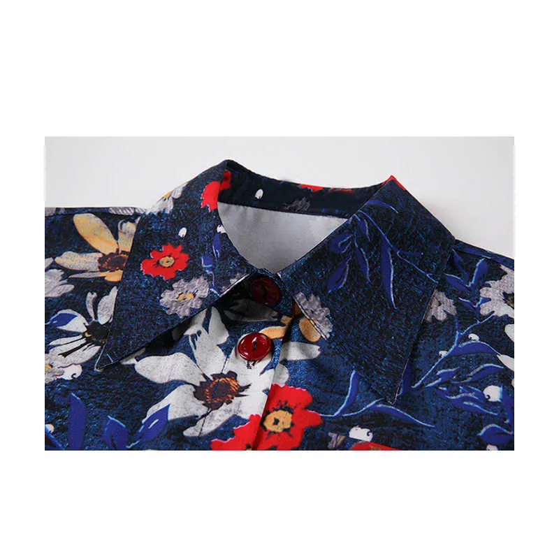 Summer Women's Clothing Crop TOP Female Shirt Vintage Fashion Blouses Tunic Retro Floral Pattern Women's Shirt Drawstring 210529