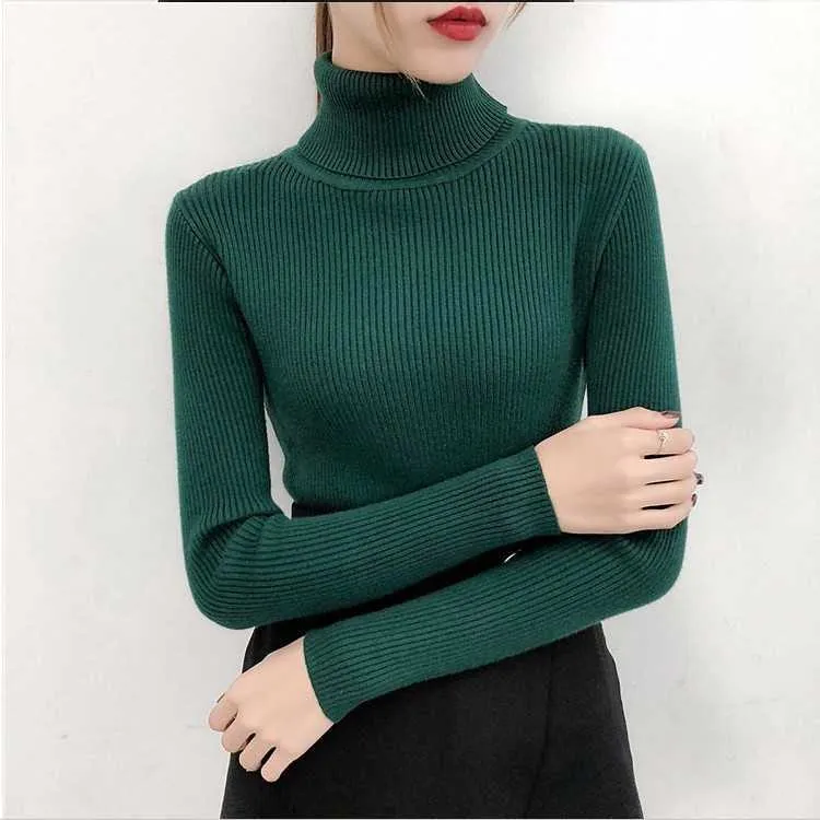 Bonjean Zimowy Dzianiny Jumper Turtleneck Topy Swetry Casual Sweter Koszula Z Długim Rękawem Tight Sweter Girls Korean 211011