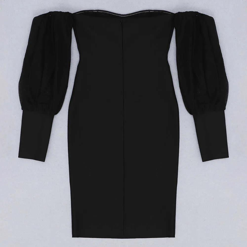 Mujeres moda sexy fuera del hombro vestido de vendaje negro diseñador elegante noche celebridad vestido 210527