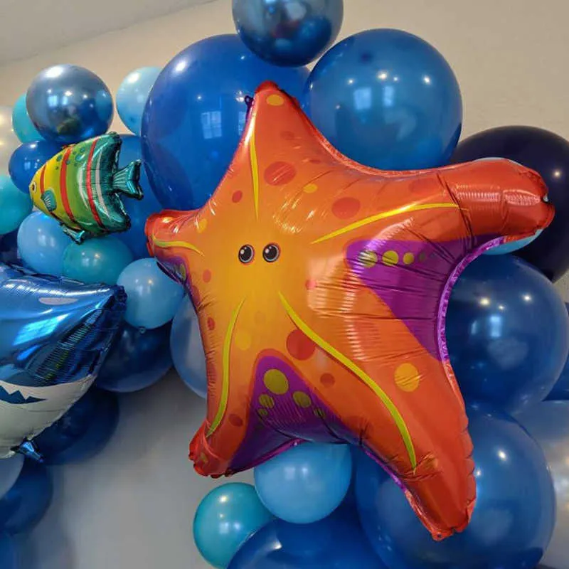 Thème du monde de l'océan Sous la mer Animal Ballons bleu foncé Garland Kit Décorations de fête d'anniversaire Enfants Baby Shower Party 210925