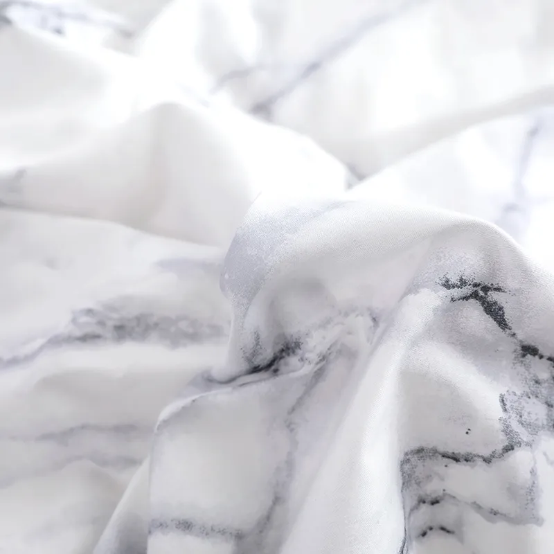 100% Cotton Duvet Cover Set Fashion Marble White Women Girls Home Bedclothes Soft Bedding Comforter Cover Twin Queen King Size 210219W