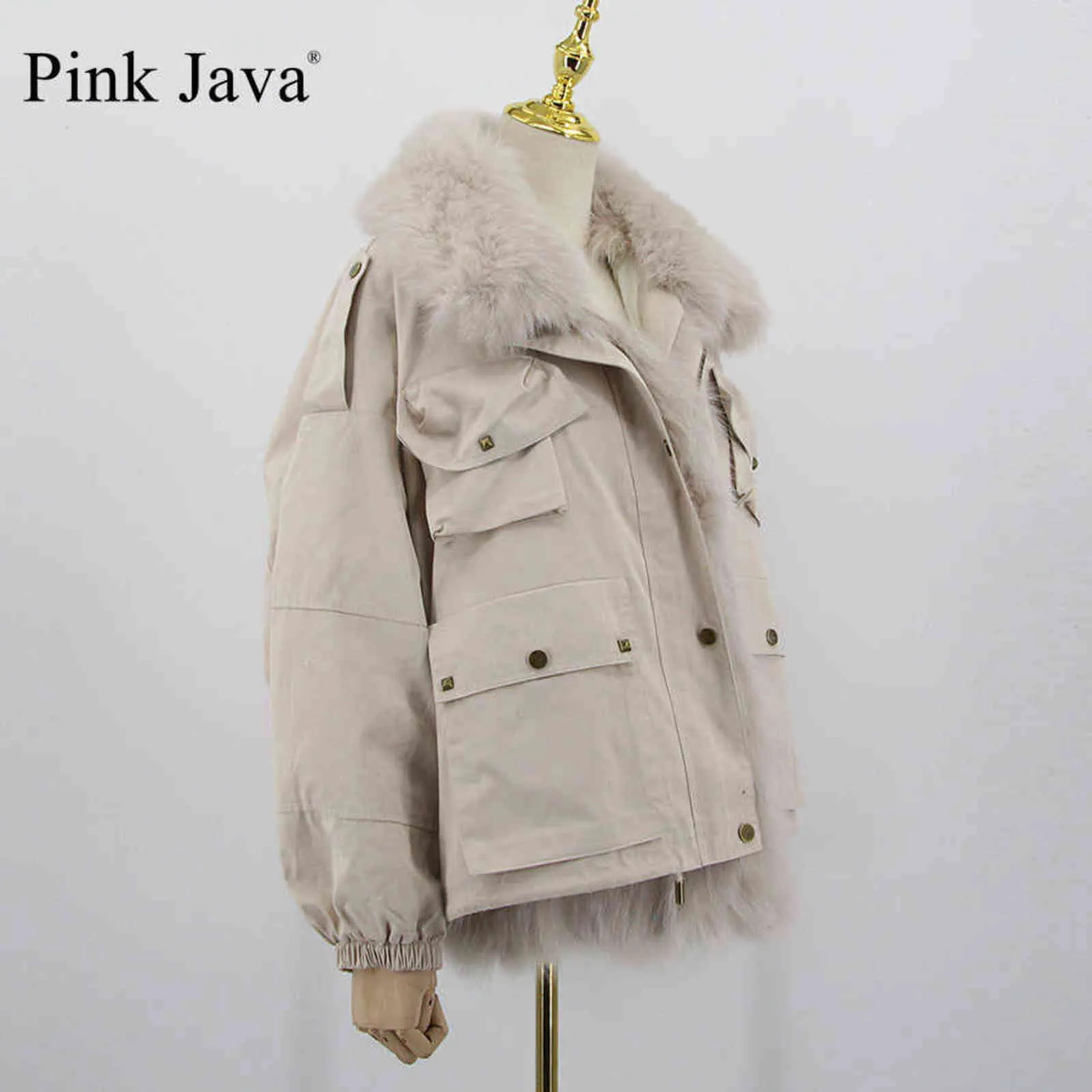 ピンクのJava 20116女性の毛皮のコート冬の厚いジャケット本物のファッションジャケットカラー211110