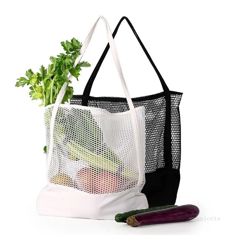 Accueil Sacs de rangement Sac à provisions réutilisable Fruits Légumes Épicerie Shopper Ménage Toile polyester maille sac fourre-tout T2I52179