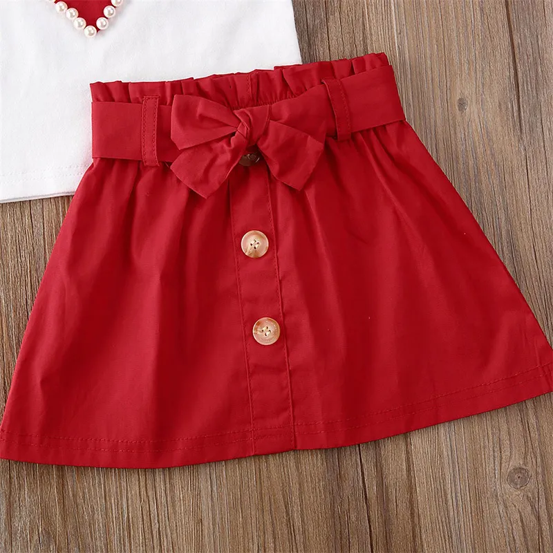 Mode d'été filles vêtements ensemble 1-4T infantile enfant vêtements perles coeur haut chemise jupe 2 pièces enfants vêtements tenue 210515