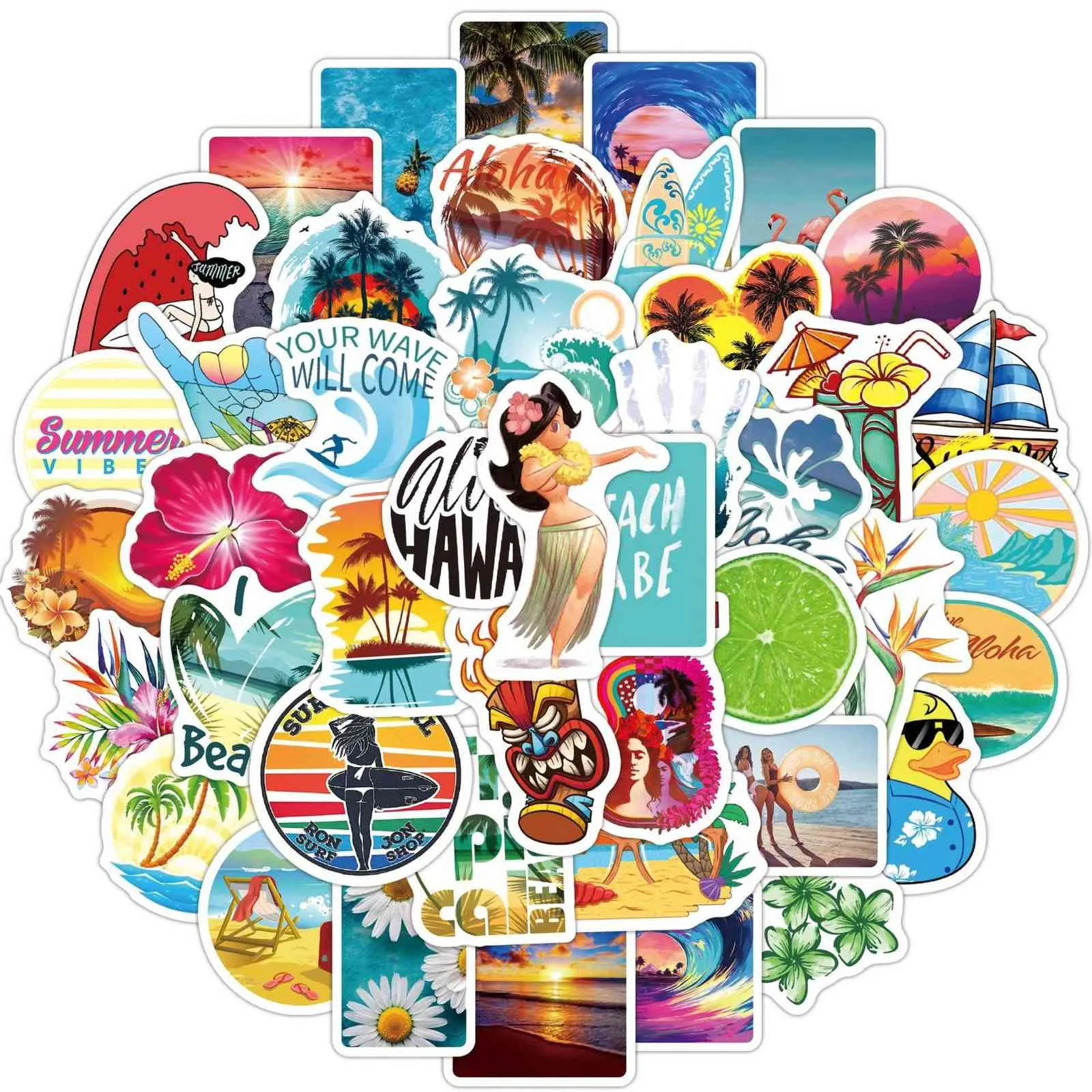 10 En Plein Air Hawaii Surf Autocollants D'été Plage Tropicale Surf Étanche DIY Planche De Surf De Voiture Planche À Roulettes Sticker Autocollant Car192W