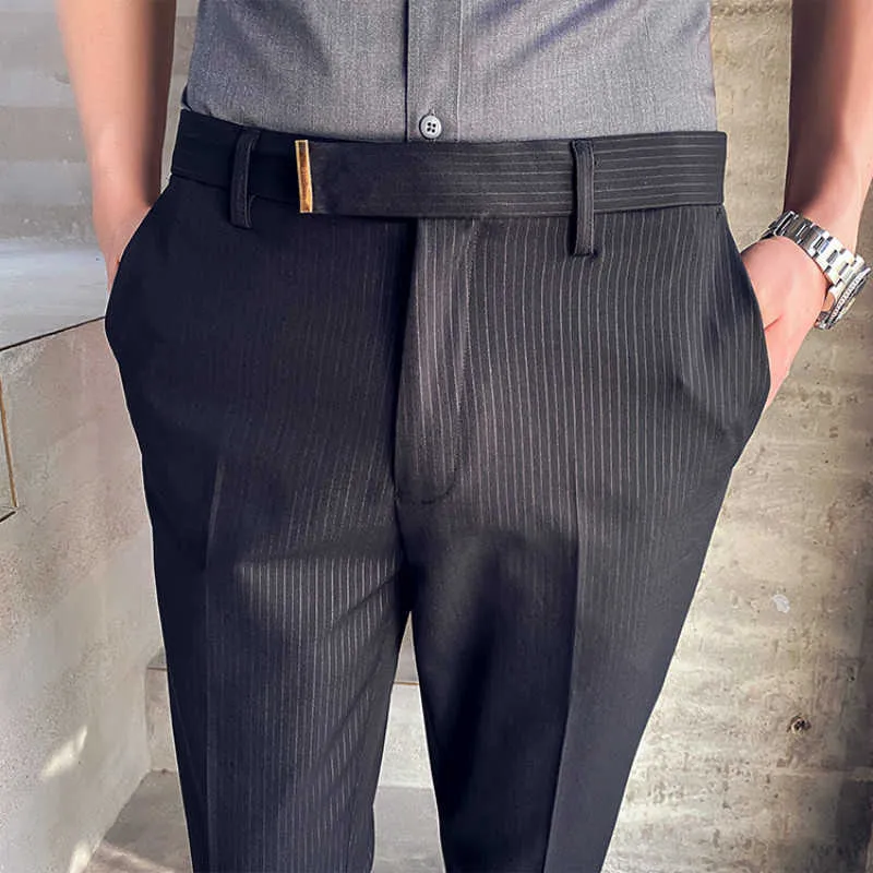Letnie Paski Biznes Sukienka Spodnie Menwedding Formalne Spodnie Streetwear Casual Office Spodnie Społeczne Mężczyźni Casual Slim Spodnie 210527