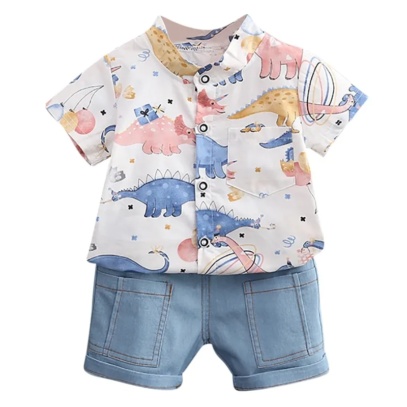 Été Nouveaux vêtements Ensembles de garçon Coton Casual Chemise pour enfants Baby garçons Chemise + Shorts Pants23 210326