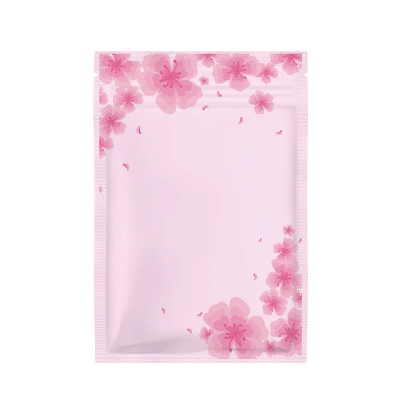 1000ピンク/ロットピンクチェリー花の自己シールジッパーロックバッグの小さなフラットフォイルのギフト袋のための宝石/粉体包装/化粧袋