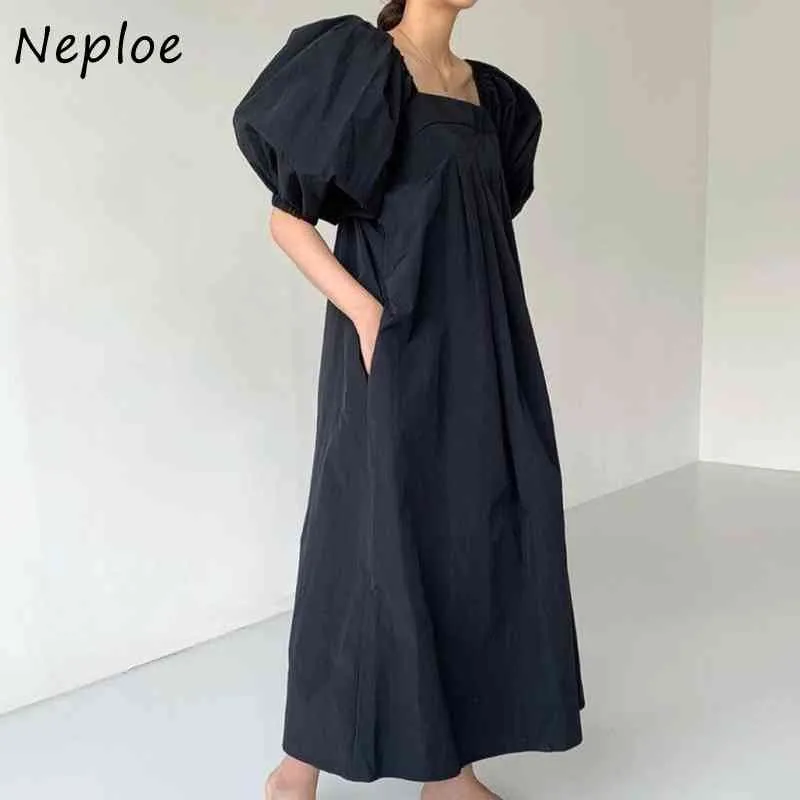 Square Collar Clavicle Exposed Sexy Dress Women Pullover Long Sleeve Loose Vestido High Waist Hip A Line Robe Summer 210422