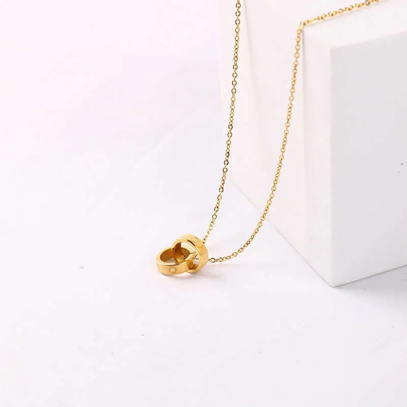 Midi Rings bijoux collier titane acier diamant double mâle amoureux des femmes aiment la chaîne en or rose à la mode et simple5644952