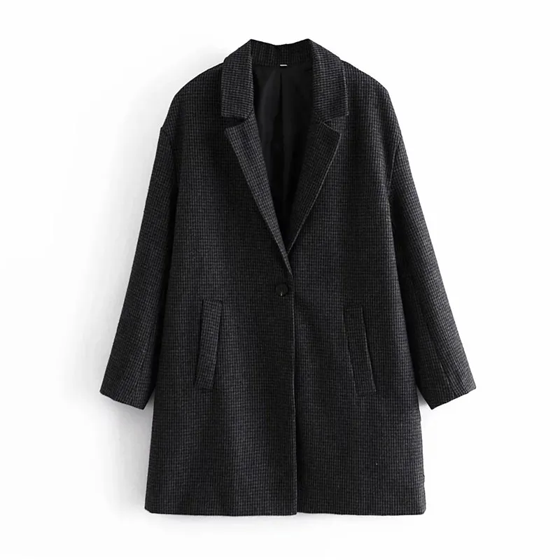 BLSQR Women Winter Single Button Long Wool Coat Ladies Sleeve Lapel Overcoat Girls Streetwear Parka Jacket Vintage 210430