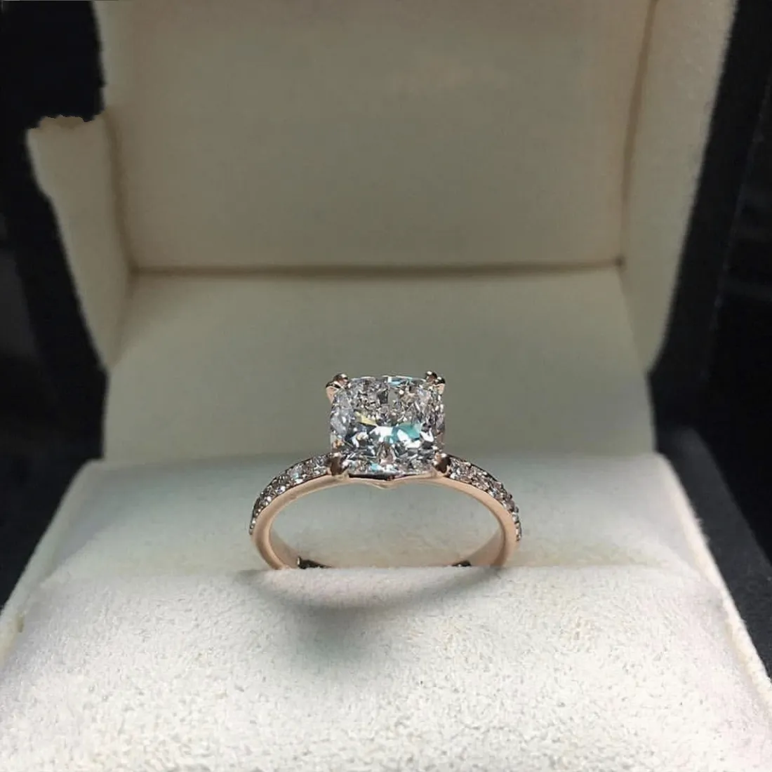 Real sólido 925 prata esterlina anel de luxo 2ct almofada corte diamante pedra anéis de noivado de casamento para mulheres jóias finas gift207c