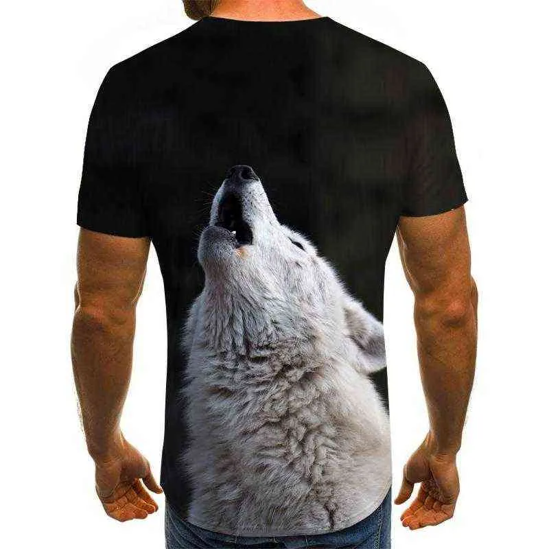Ny ankomst Mäns Casual T-shirt 3D-tryck Fashion Animal Wolf Tryckt Kortärmad T-shirt Rolig Mäns Rund Neck 3d Män Tees G1217
