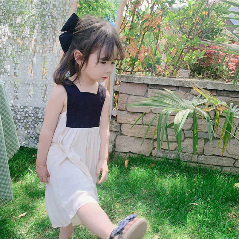 Summer Girls' Dress Korean Style Color Matching Halter Sweet Princess Baby Kids Children'S Clothing 210625